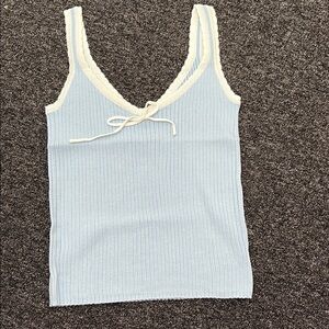 Double Zero Blue Ribbed Tie Front Camisole